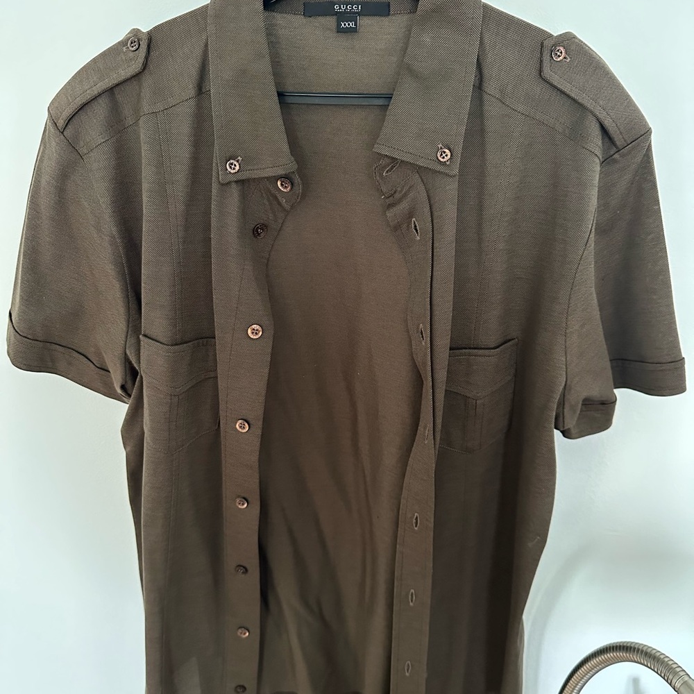 Gucci Brown Casual Button Down Shirt with Short Sleeves